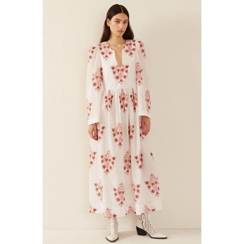 Alix Of Bohemia White Dress with Red Floral Design